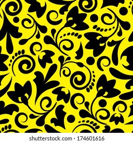 seamless floral pattern with abstract flowers and curls