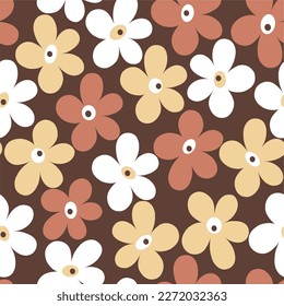 Seamless floral pattern with abstract flowers on a brown background. Vector illustration. Design for web, wrapping, textile, print, fabric, fashion. 