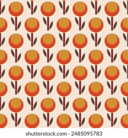 Patrón floral sin costuras. Abstractas flores. Diseño geométrico en estilo retro vintage de los años 60-70. Para imprimir en tela, Fondo de pantalla, papel de regalo. Vector