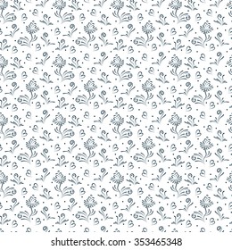 Seamless floral pattern with abstract flowers. Black and white floral background.