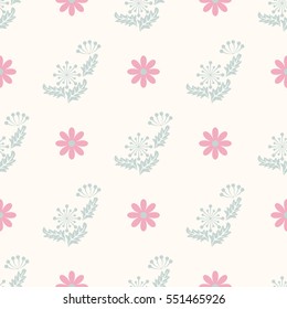 Seamless floral pattern of abstract flowers and leaves. For textile or book covers, manufacturing, wallpapers, print, gift wrap. Shabby chic.