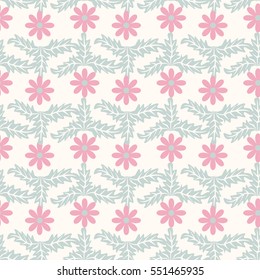 Seamless floral pattern of abstract flowers and leaves. For textile or book covers, manufacturing, wallpapers, print, gift wrap. Shabby chic.