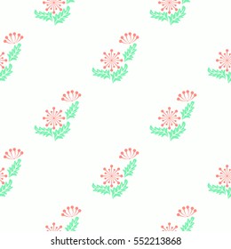 Seamless floral pattern of abstract flowers and leaves. For textile or book covers, manufacturing, wallpapers, print, gift wrap