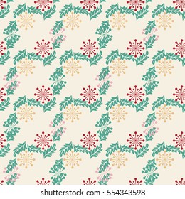 Seamless floral pattern of abstract flowers and leaves. For textile or book covers, manufacturing, wallpapers, print, gift wrap.