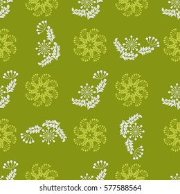 Seamless floral pattern of abstract flowers and leaves. For textile or book covers, manufacturing, wallpapers, print, gift wrap.