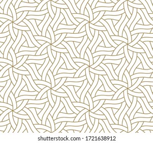 Seamless floral pattern with abstract geometric flower line texture, gold on white background. Light modern simple wallpaper, bright tile backdrop, decorative graphic element.