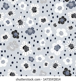 Seamless floral pattern with abstract hand drawn colors on light grey (silver) background. Elegant Botanical print for fashion design, Wallpaper, wrapping paper, trendy fabrics'... Vector illustration