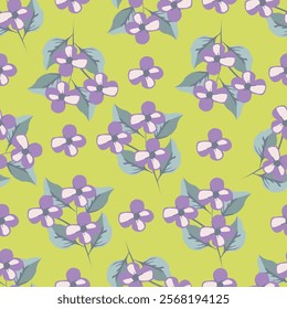 Seamless floral pattern with abstract hand drawn flower and leaf background elements in purple, pink, yellow, white and blue. Flower garden wallpaper design vector prepared for textile printing