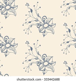 Seamless floral pattern of abstract hand drawn blue flowers. Textile fashion design. Vector illustration.