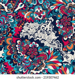Seamless floral pattern. Abstract hand-drawn background. Ornament to create a wallpaper, web design and artwork. 