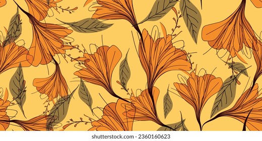 Seamless floral pattern with abstract leaves. Abstract flower leaf illustration with a colorful background. Modern floral wallpaper for home decor. Vector illustration