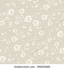 Seamless floral pattern. Abstract mesh texture with roses and leaves. Vector monochrome background.