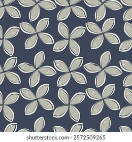 Seamless floral pattern, abstract natural print with hand drawn wild plants. Delicate botanical design: large white flowers, leaves, branches on a light background. Vector illustration.