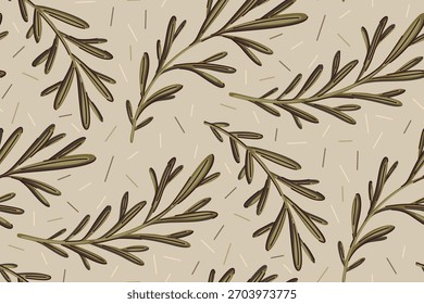 Patrón floral sin fisuras, impresión abstracta de la naturaleza de ramitas frondosas en estilo vintage. Diseño botánico elegante simple de las ramas de abeto dibujadas a mano, hojas verdes. Ilustración vectorial.