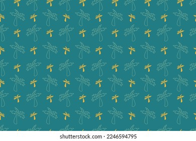 Nahtlose Blumenmuster mit abstrakter orientalischer Blumenstruktur, Gold auf türkisem Hintergrund. Helle, moderne, einfache Tapete, helle Fliesenhintergrund, dekoratives Grafikelement. Vektorgrafik