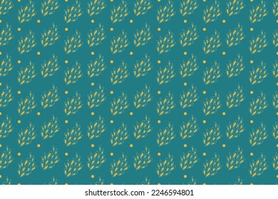 Seamless floral pattern with abstract oriental flower texture, gold on blue background. Light modern simple wallpaper, bright tile backdrop, decorative graphic element. Vector illustration