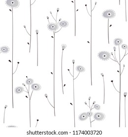 Seamless floral pattern. Abstract ornamental texture with stylized wildflowers on white background.