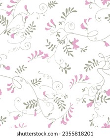 Seamless floral pattern. Abstract ornamental texture with flowering sweet pea. Hand drawn background in vector.