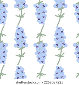 Seamless floral pattern of abstract phlox flowers in trendy shades of pale soft blue. Springtime