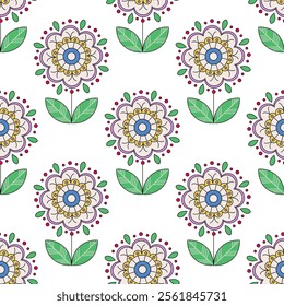 Seamless floral pattern with abstract plant in Slavic folk style