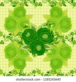 Seamless floral pattern with abstract stylized yellow, beige and green roses, vector pattern.