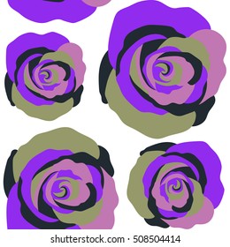 Seamless floral pattern with abstract stylized violet roses, vector pattern on a white backgrond.