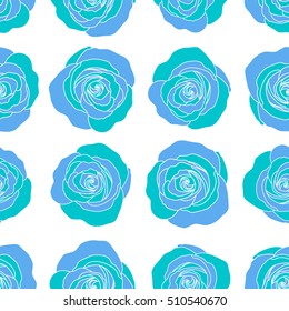 Seamless floral pattern with abstract stylized blue roses, vector pattern on a white backgrond.