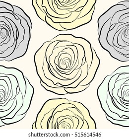 Seamless floral pattern with abstract stylized neutral, beige and gray roses, vector pattern.