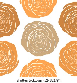 Seamless floral pattern with abstract stylized beige and orange roses, vector pattern on a white backgrond.