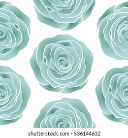 Seamless floral pattern with abstract stylized green and neutral roses, vector pattern on a white backgrond.