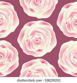 Seamless floral pattern with abstract stylized pink and neutral roses, vector pattern.