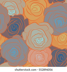 Seamless floral pattern with abstract stylized multicolor roses, vector pattern.