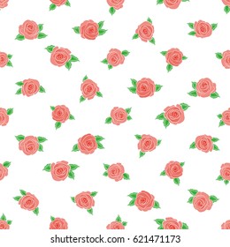 Seamless floral pattern with abstract stylized orange roses, vector pattern on a white backgrond.
