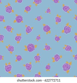 Seamless floral pattern with abstract stylized blue, yellow and violet roses, vector pattern.
