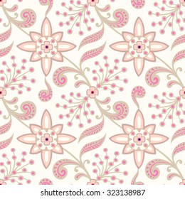 Seamless floral pattern. Abstract texture with  flowers, branches and leaves. Vector ornamental background.