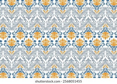 seamless floral pattern with abstract vintage botanical motifs and ethnic ikat designs for fashion, fabric, wallpaper, and textile applications