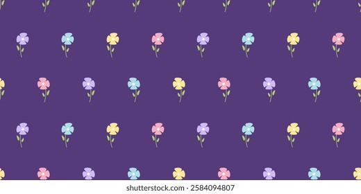 Seamless floral pattern. Abstract wild flowers on dark background. Ditsy print. Colorful spring summer design for postcard, banner, poster, cover, surfaces, print, textile. Cute floral background