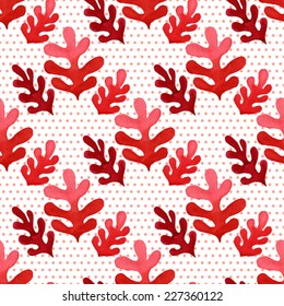 Seamless floral pattern, amazing red plant and small circles on a white background. 