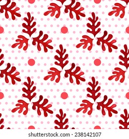 Seamless floral pattern, amazing red plant and circles on a white background. 