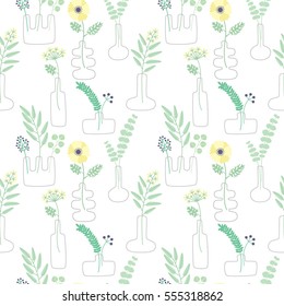 Seamless floral pattern with anemone, eucalyptus and berries. Winter flowers