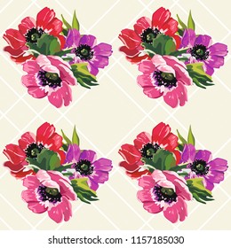 Seamless floral pattern with anemones wind flowers 