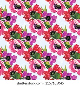 Seamless floral pattern with anemones wind flowers 