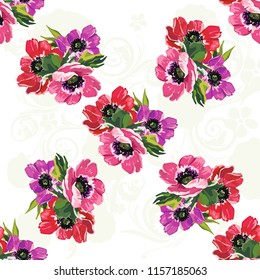 Seamless floral pattern with anemones wind flowers 