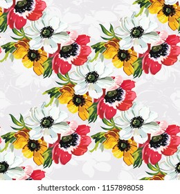 Seamless floral pattern with anemones wind flowers 