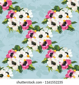 Seamless floral pattern with anemones wind flowers 