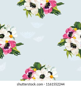 Patrón floral sin foco con flores de viento anemonas 