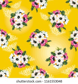Seamless floral pattern with anemones wind flowers 