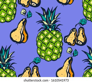 Seamless floral pattern with apple and flowers. Ornamental decorative background. Vector pattern. Print for textile, cloth, wallpaper, scrapbooking