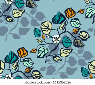 Seamless floral pattern with apple and flowers. Ornamental decorative background. Vector pattern. Print for textile, cloth, wallpaper, scrapbooking