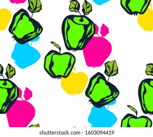 Seamless floral pattern with apple. Ornamental decorative background. Vector pattern. Print for textile, cloth, wallpaper, scrapbooking